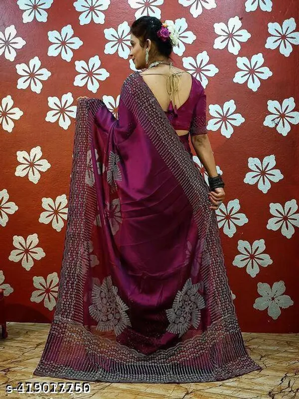 Women_S_Hot_Fixing_Georgette_Silk_Saree_With_Unstitched_Blouse_Piece