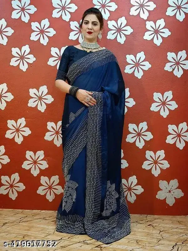 Women_S_Hot_Fixing_Georgette_Silk_Saree_With_Unstitched_Blouse_Piece