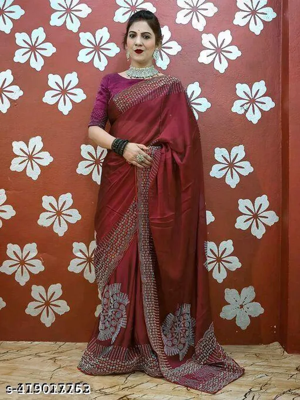 Women_S_Hot_Fixing_Georgette_Silk_Saree_With_Unstitched_Blouse_Piece