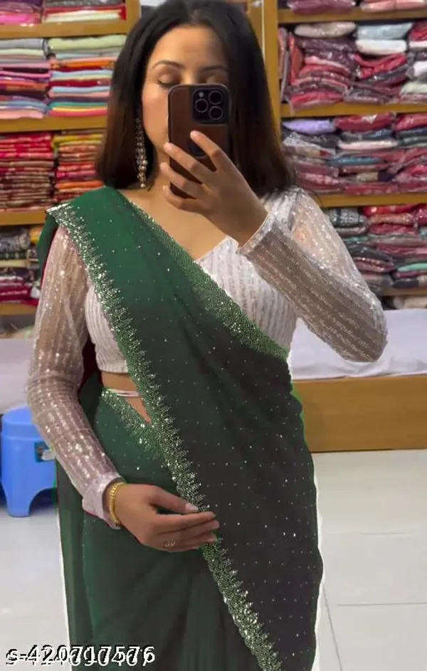 Beautiful_Designer_Party_Wear_Georgette_Saree_With_All_Over_Heavy_Beads_Work_And_White_Colour_Heavy_Sequence_Blouse