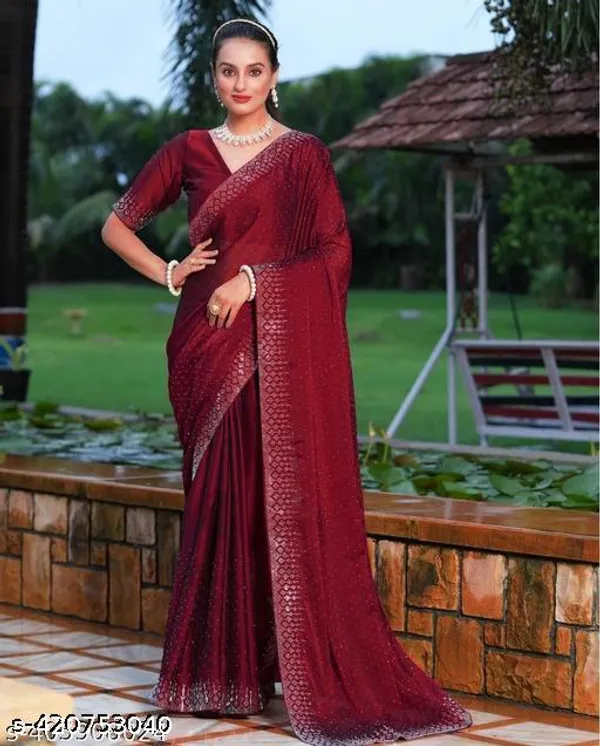 Looootnest_Mehendi_Colour_Georgette_Designer_Saree_With_Stone_Work_With_Unstiched_Blouse_Peace_For_Women_And_Girls