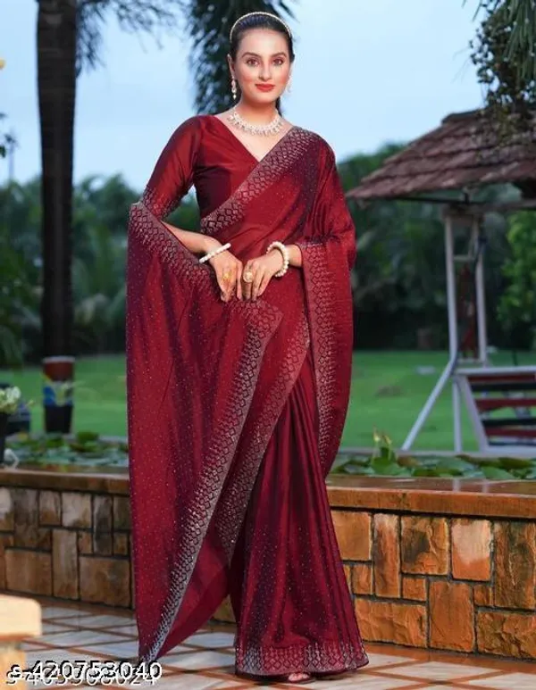 Looootnest_Mehendi_Colour_Georgette_Designer_Saree_With_Stone_Work_With_Unstiched_Blouse_Peace_For_Women_And_Girls