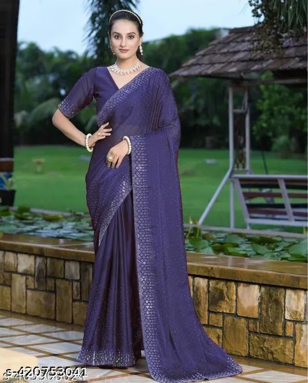 Looootnest_Mehendi_Colour_Georgette_Designer_Saree_With_Stone_Work_With_Unstiched_Blouse_Peace_For_Women_And_Girls