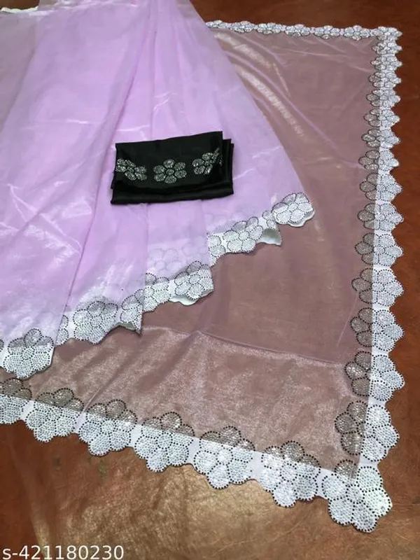 Trending_Beautiful_Fully_Diamond_Work_Jimmy_Choo_Saree_With_Same_Colour_Attractive_Blouse_Piece