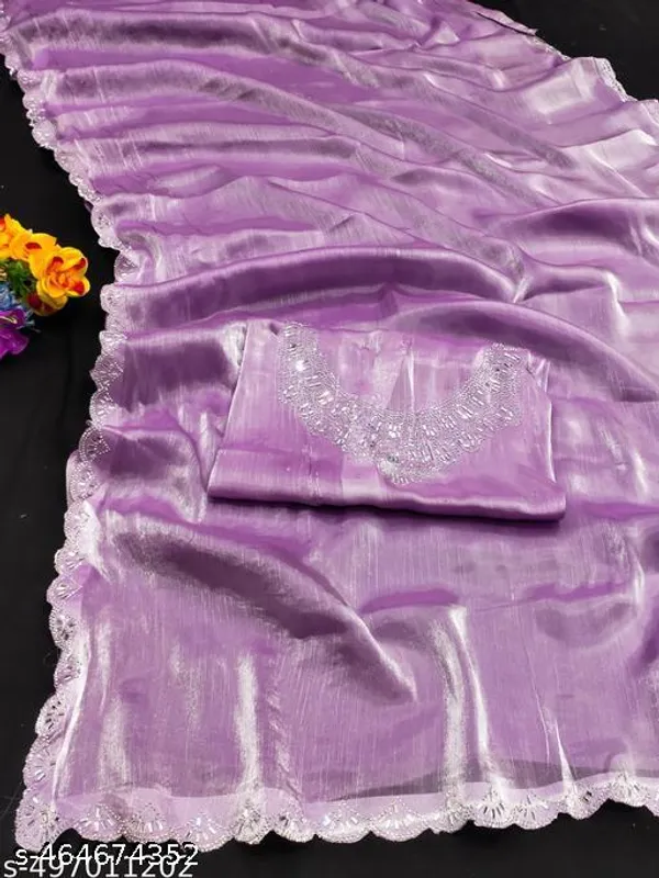 Trending_Beautiful_Fully_Diamond_Work_Jimmy_Choo_Saree_With_Same_Color_Attractive_Blouse_Piece