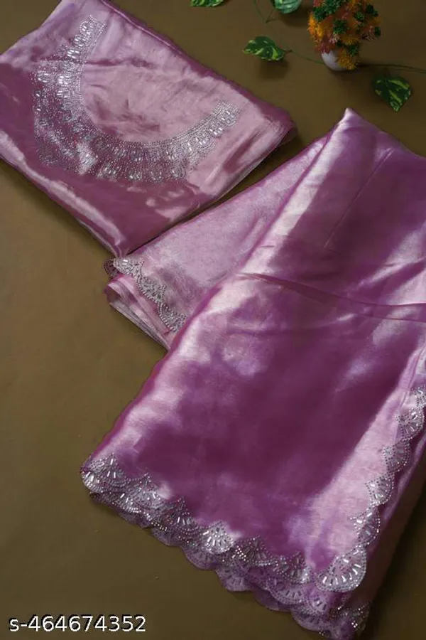 Trending_Beautiful_Fully_Diamond_Work_Jimmy_Choo_Saree_With_Same_Color_Attractive_Blouse_Piece