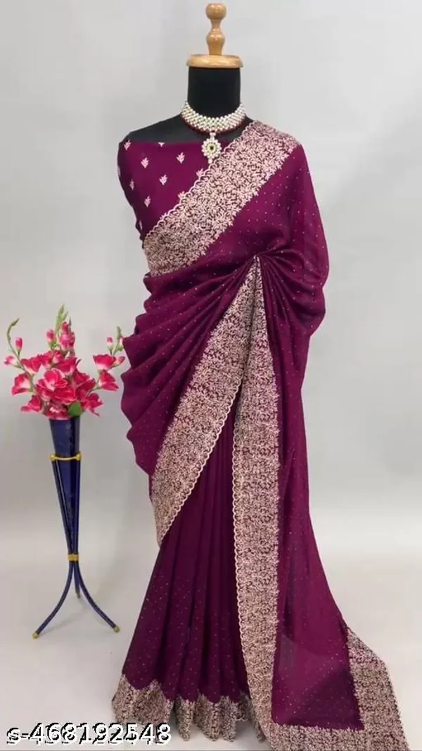 Georgette_Embroidery_Saree_With_Soversky_Diamond_With_Embroidery_Same_Colour_Running_Blouse