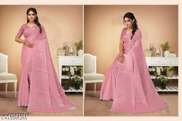 Trending_Beautiful_Fully_Diamond_Work_Jimmy_Choo_Saree_With_Same_Colour_Attractive_Blouse_Piece