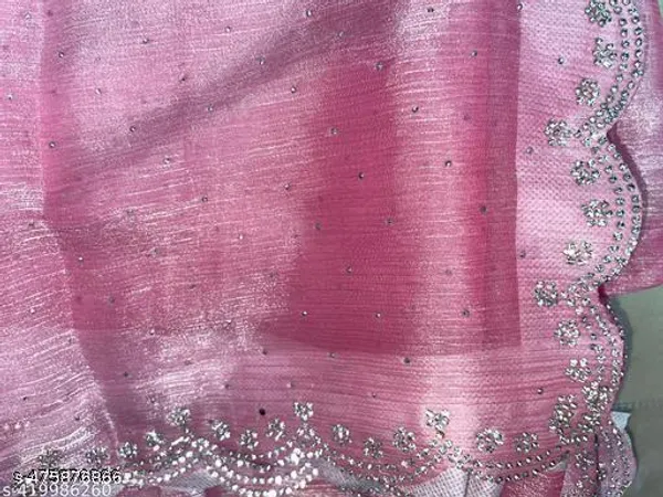 Trending_Beautiful_Fully_Diamond_Work_Jimmy_Choo_Saree_With_Same_Colour_Attractive_Blouse_Piece