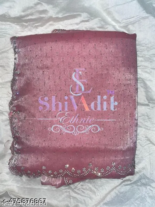 Trending_Beautiful_Fully_Diamond_Work_Jimmy_Choo_Saree_With_Same_Colour_Attractive_Blouse_Piece_It_S_A_Heavy_Jimmi_Choo_Fabric_With_Full_Sirosky_Work_In_Saree_With_Cut_Work_Border_With_Unstitched_Plain_Jimmy_Choo_Silk_Fabric