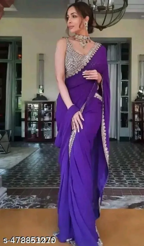 Trending_New_Georgette_Saree_With_Jari_Sequnce_Embroidery_Work_Lace_And