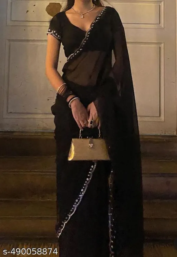 Trendy_New_Desing_Fancy_Cutwork_Boder_Saree_With_Unstiched_Blouse_Piece_Hotfix_Siroski_Daimond_Saree_Georgatte_Saree_Party_Wear_And_Wedding_Wear_Saree_Black_Saree