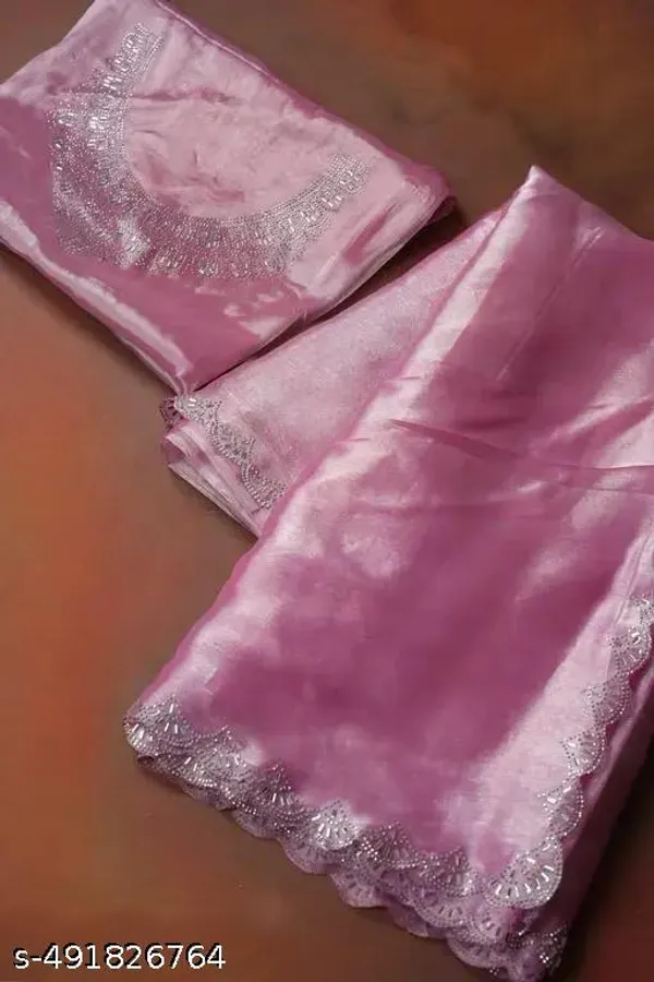 Trending_Beautiful_Fully_Diamond_Work_Jimmy_Choo_Saree_With_Same_Colour_Attractive_Blouse_Piece