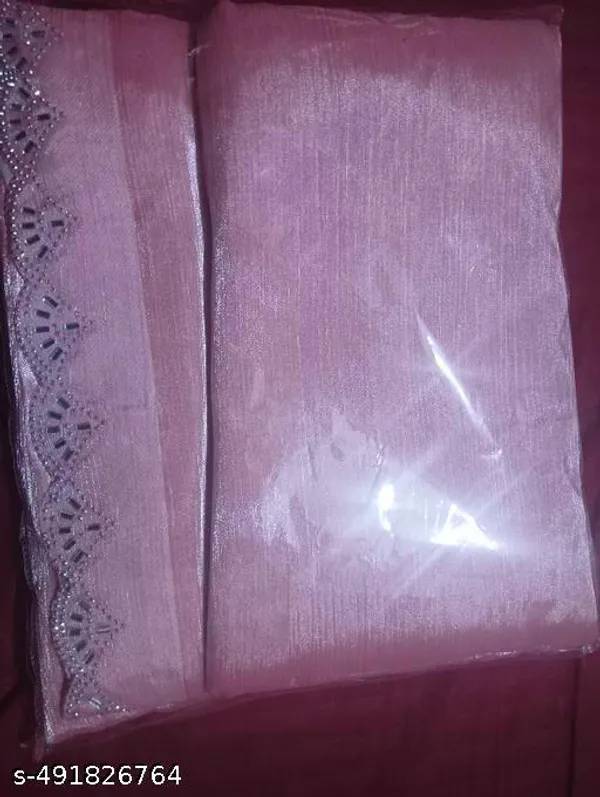 Trending_Beautiful_Fully_Diamond_Work_Jimmy_Choo_Saree_With_Same_Colour_Attractive_Blouse_Piece