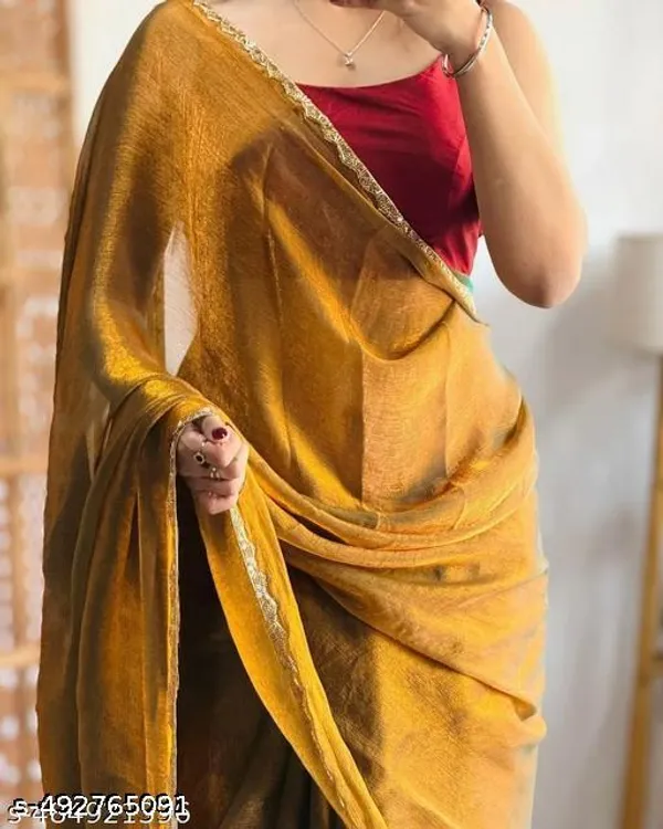 Gold_Toned_And_Silver_Toned_Saree_Solid_Saree_With_Embellished_Border_Has_Beads_And_Stones_Detail