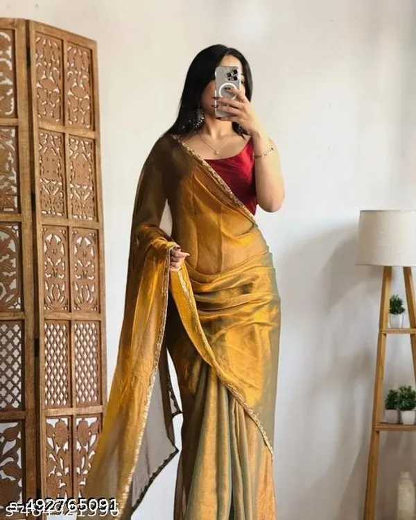 Gold_Toned_And_Silver_Toned_Saree_Solid_Saree_With_Embellished_Border_Has_Beads_And_Stones_Detail