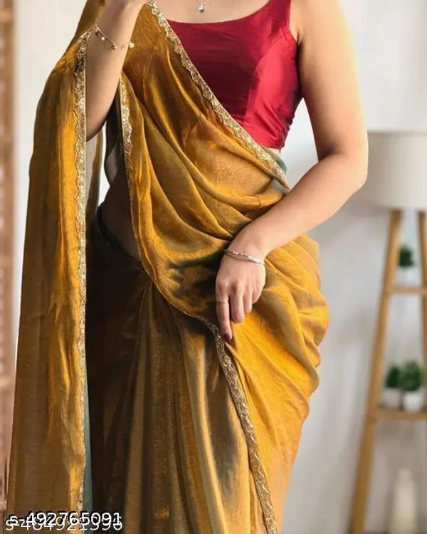 Gold_Toned_And_Silver_Toned_Saree_Solid_Saree_With_Embellished_Border_Has_Beads_And_Stones_Detail