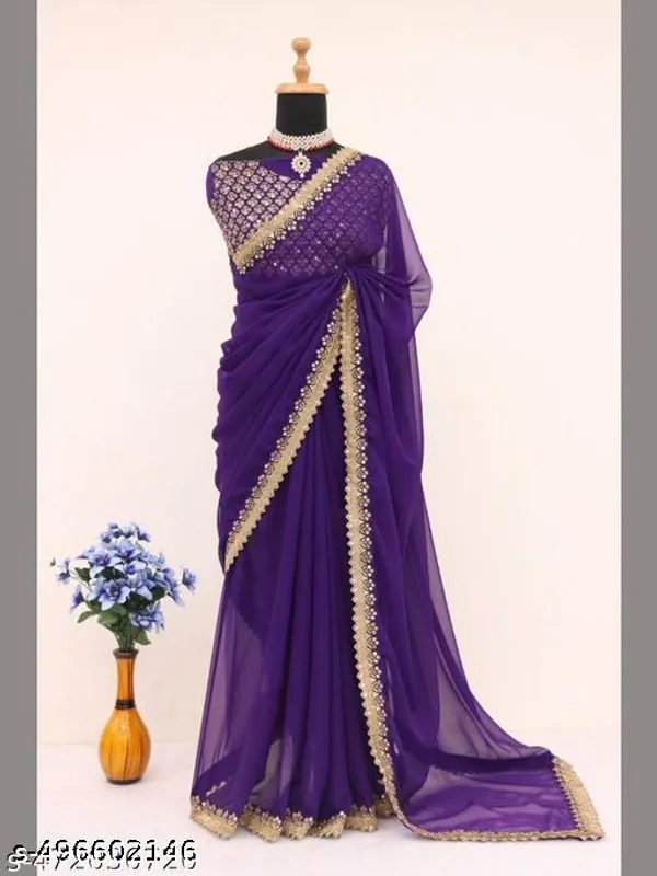 Trending_New_Georgette_Saree_With_Jari_Sequnce_Embroidery_Work_Lace_And_Blouse