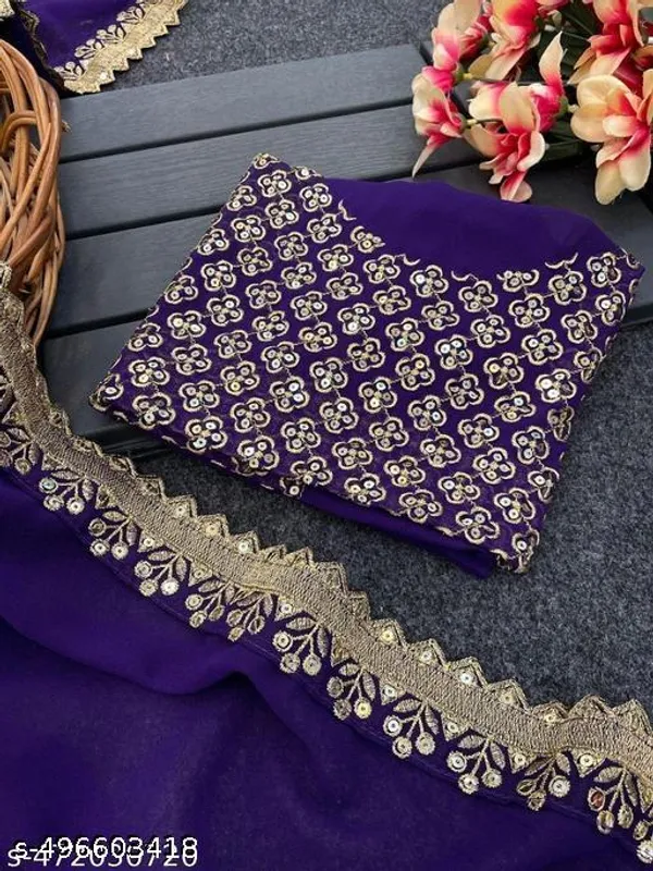 Pure_Georgette_Saree_With_Violate_Fancy_Blouse_Piece