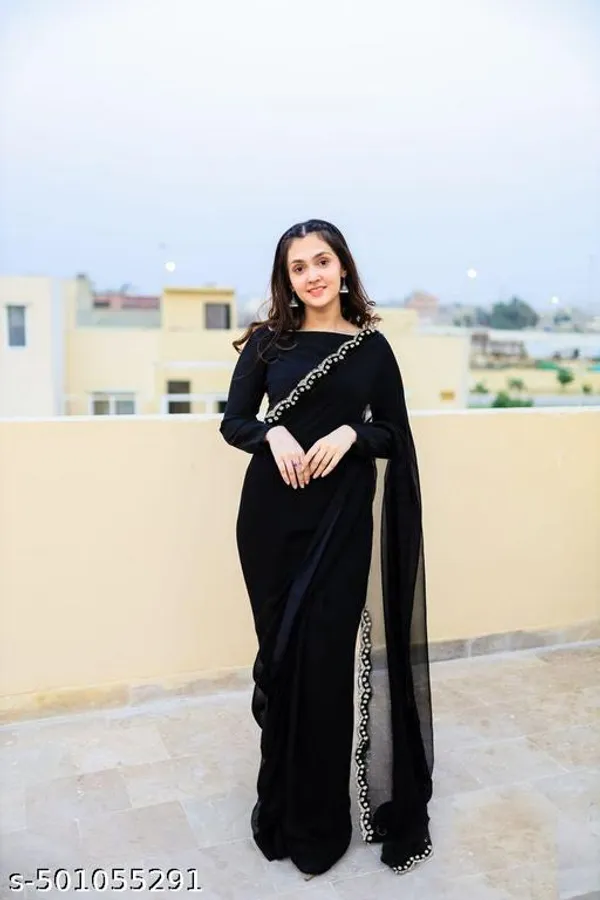 Trending_New_Georgette_Silk_Saree_With_Beads_And_Stone_Work_Kundan_Stone_Beads_For_Craft_Border_Lace_And_Fancy_Work_Blouse