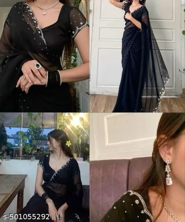 Trending_New_Georgette_Silk_Saree_With_Beads_And_Stone_Work_Kundan_Stone_Beads_For_Craft_Border_Lace_And_Fancy_Work_Blouse