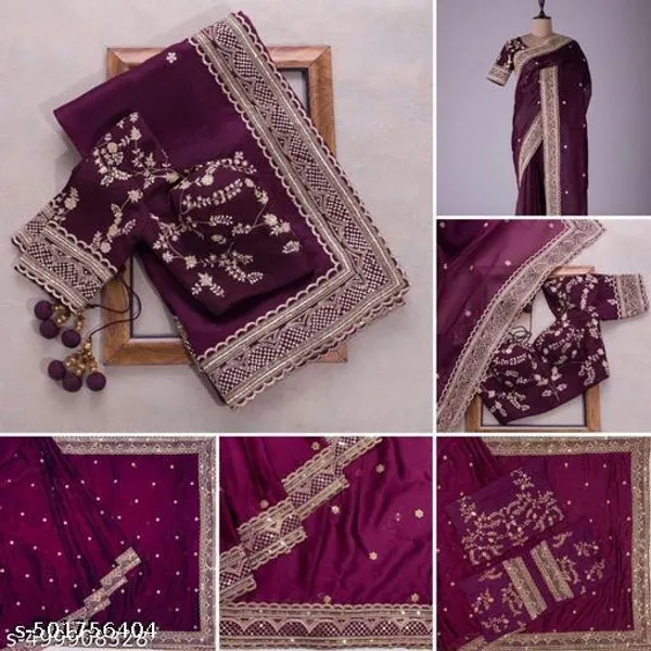 New_Superhit_Trending_Embroidered_Cotton_Thread_Sequins_Work_Designer_Saree_Unstitched_Blouse