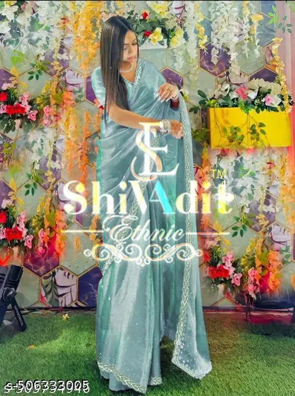 Trending_Beautiful_Fully_Diamond_Work_Jimmy_Choo_Saree_With_Same_Colour_Attractive_Blouse_Piece