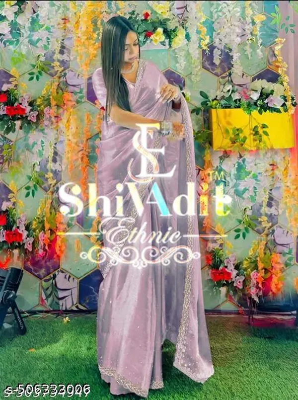 Trending_Beautiful_Fully_Diamond_Work_Jimmy_Choo_Saree_With_Same_Colour_Attractive_Blouse_Piece