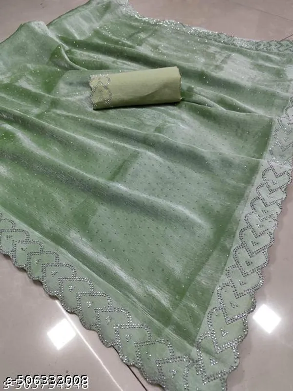 Trending_Beautiful_Fully_Diamond_Work_Jimmy_Choo_Saree_With_Same_Colour_Attractive_Blouse_Piece