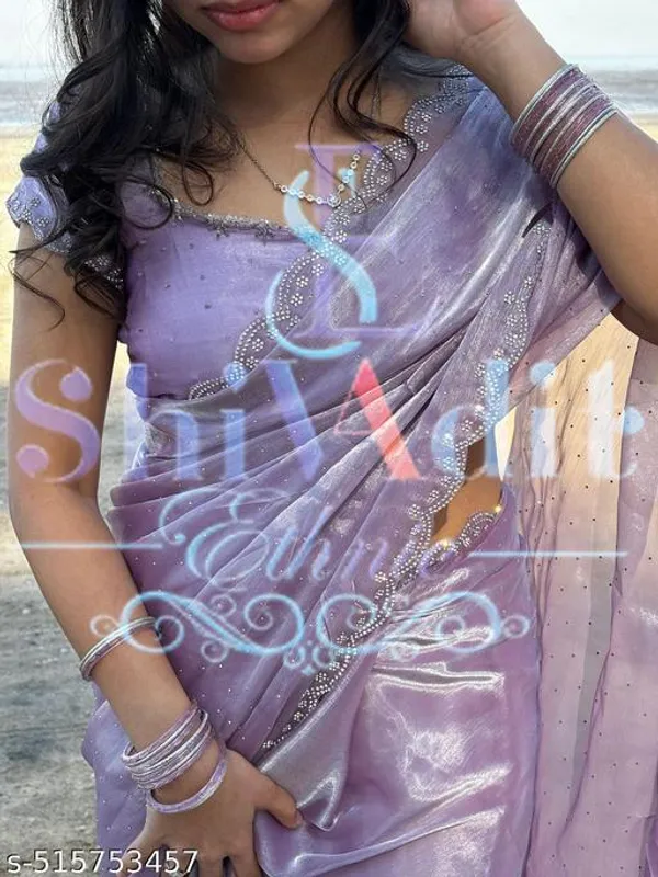 Trending_Beautiful_Fully_Diamond_Work_Jimmy_Choo_Saree_With_Same_Colour_Attractive_Blouse_Piece