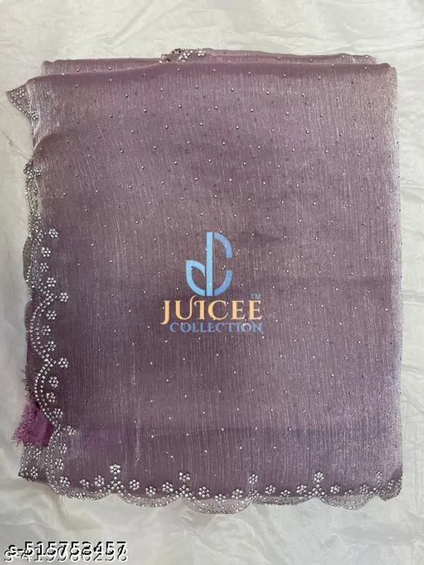 Trending_Beautiful_Fully_Diamond_Work_Jimmy_Choo_Saree_With_Same_Colour_Attractive_Blouse_Piece