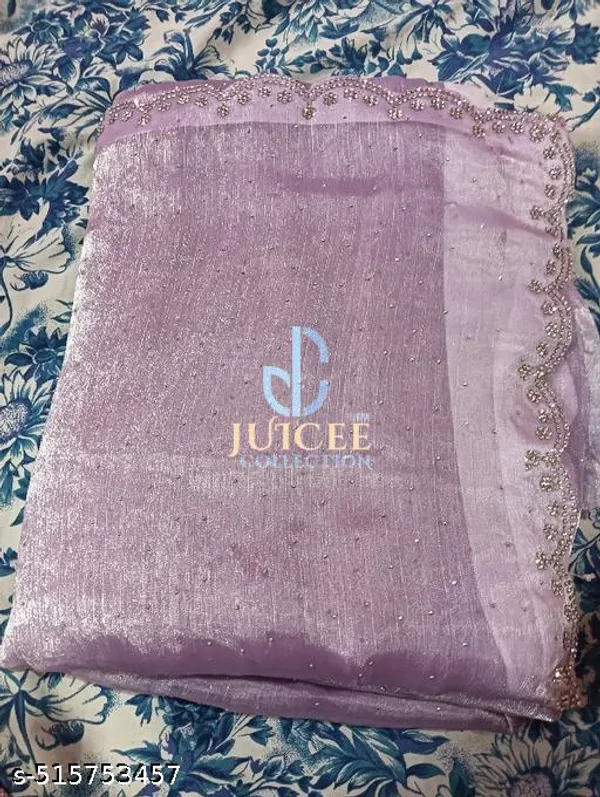 Trending_Beautiful_Fully_Diamond_Work_Jimmy_Choo_Saree_With_Same_Colour_Attractive_Blouse_Piece