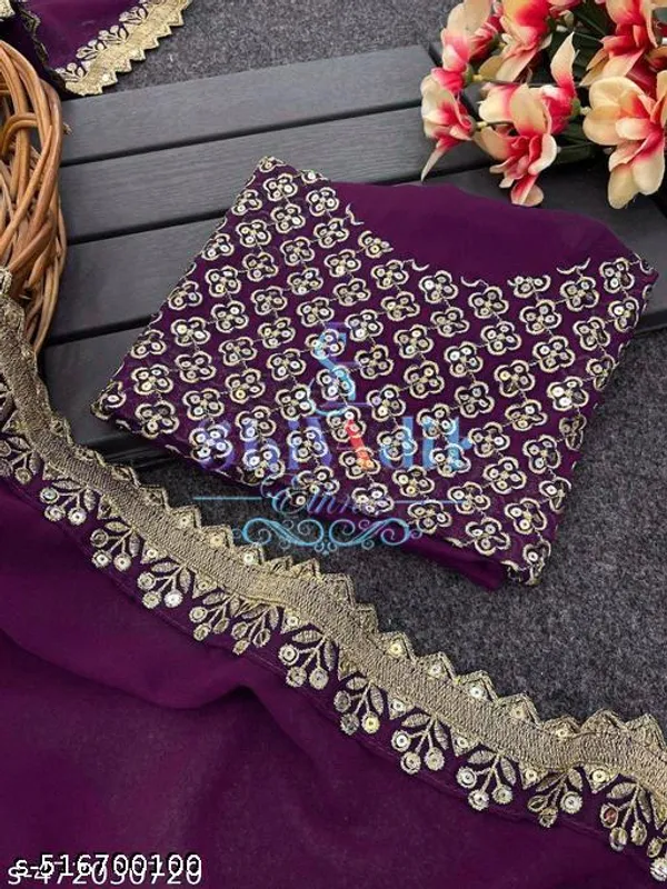 Luxurious_Georgette_Saree_Vibrant_Purple_With_Elegant_Lace_Border