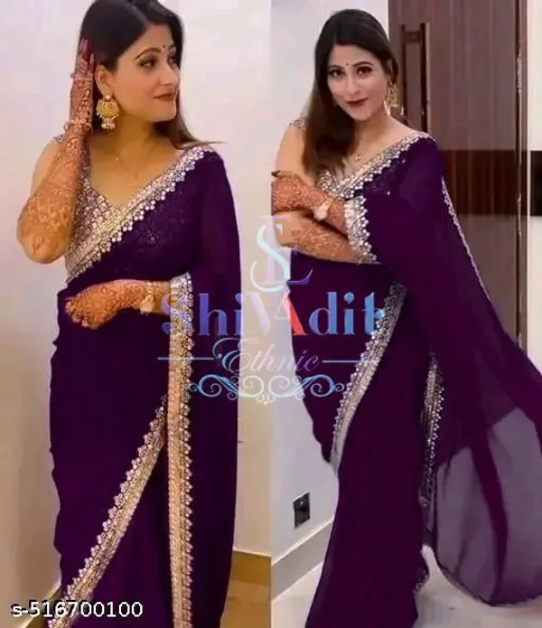 Luxurious_Georgette_Saree_Vibrant_Purple_With_Elegant_Lace_Border