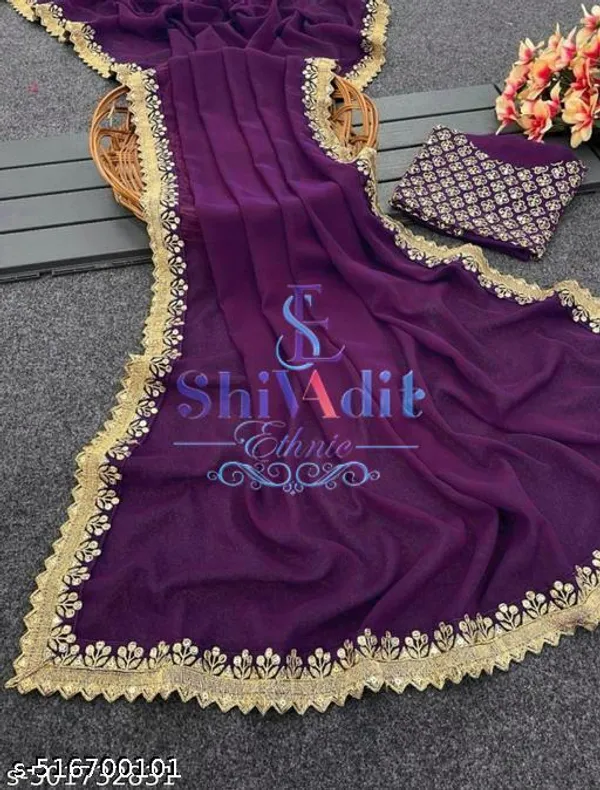 Georgette_Lace_Border_Purple_Saree_With_Running_Blouse_Georgette_Saree_Lace_Border_Saree_Saree_For_Women_Women_S_Saree_Party_Wear_Saree