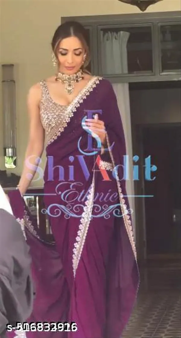 Trendy_Georgette_Fabric_Party_Wear_Saree_Purple_Colourful_Saree_With_Blouse_New_Designer_Georgette_Saree_Partywear_Saree_Bollywood_Sareedesigner_Saree_Lace_Border_Saree_60gm_Saree_Meesho_Saree_Lace_Border_Saree_Traditional_Sarees_New_Collection_Malaika_Sari_Embroidery_Work_Saree