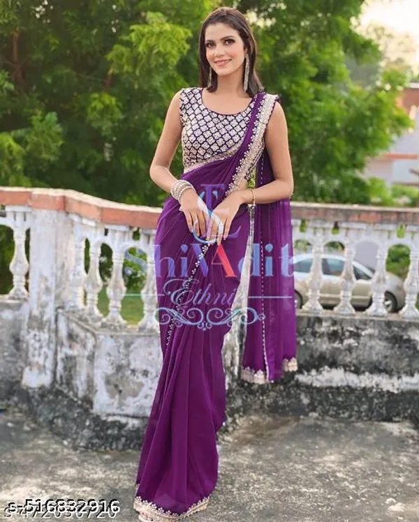 Trendy_Georgette_Fabric_Party_Wear_Saree_Purple_Colourful_Saree_With_Blouse_New_Designer_Georgette_Saree_Partywear_Saree_Bollywood_Sareedesigner_Saree_Lace_Border_Saree_60gm_Saree_Meesho_Saree_Lace_Border_Saree_Traditional_Sarees_New_Collection_Malaika_Sari_Embroidery_Work_Saree