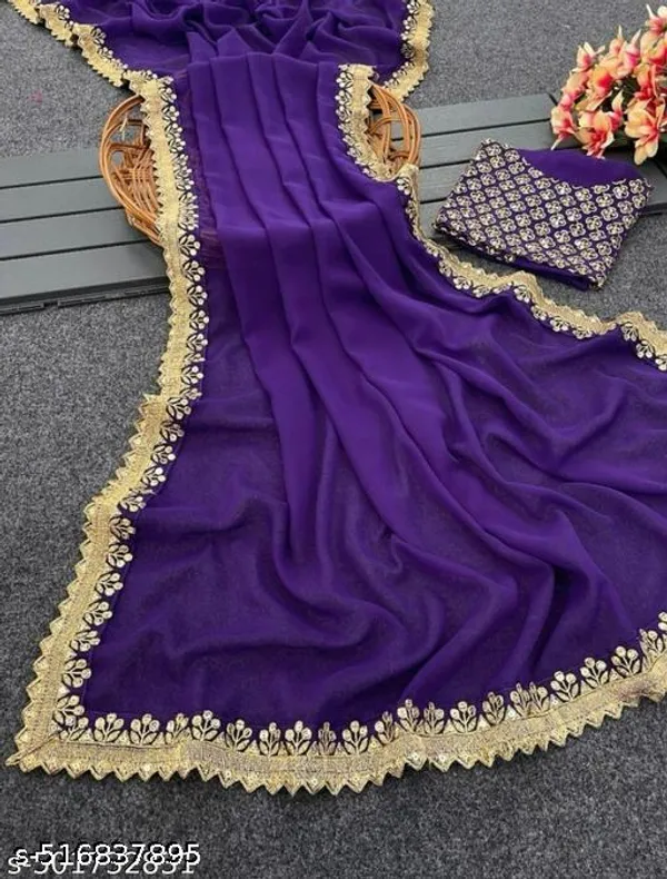 Georgette_Embroidered_Elegant_Purple_Color_Sreee_With_Blouse