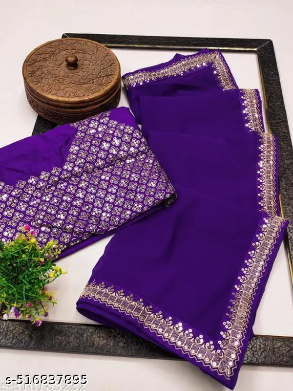 Georgette_Embroidered_Elegant_Purple_Color_Sreee_With_Blouse