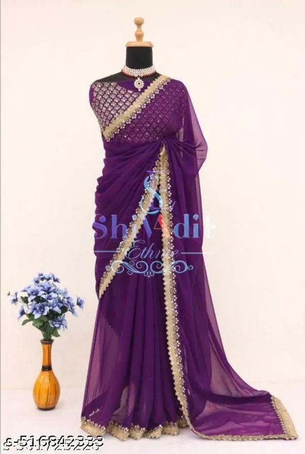 Trendy_Georgette_Fabric_Party_Wear_Saree_Purple_Colourful_Saree_With_Blouse_New_Designer_Georgette_Saree_Lace_Border_Saree_60gm_Saree_Meesho_Saree_Lace_Border_Saree_Traditional_Sarees_New_Collection_Work_Saree