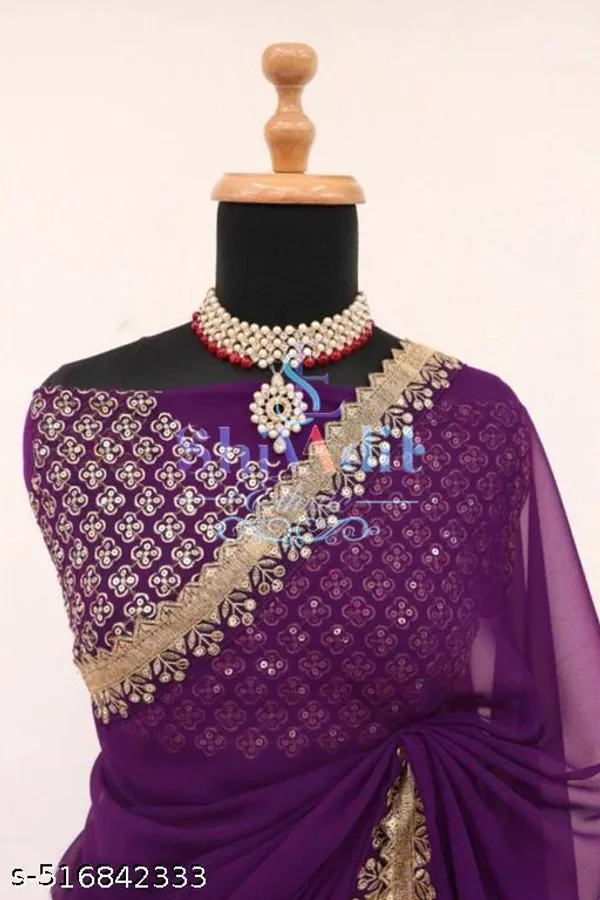 Trendy_Georgette_Fabric_Party_Wear_Saree_Purple_Colourful_Saree_With_Blouse_New_Designer_Georgette_Saree_Lace_Border_Saree_60gm_Saree_Meesho_Saree_Lace_Border_Saree_Traditional_Sarees_New_Collection_Work_Saree