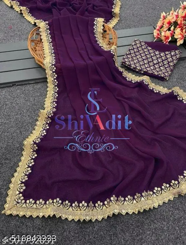 Trendy_Georgette_Fabric_Party_Wear_Saree_Purple_Colourful_Saree_With_Blouse_New_Designer_Georgette_Saree_Lace_Border_Saree_60gm_Saree_Meesho_Saree_Lace_Border_Saree_Traditional_Sarees_New_Collection_Work_Saree