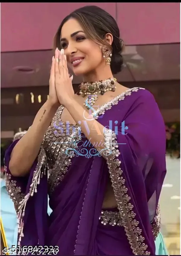 Trendy_Georgette_Fabric_Party_Wear_Saree_Purple_Colourful_Saree_With_Blouse_New_Designer_Georgette_Saree_Lace_Border_Saree_60gm_Saree_Meesho_Saree_Lace_Border_Saree_Traditional_Sarees_New_Collection_Work_Saree