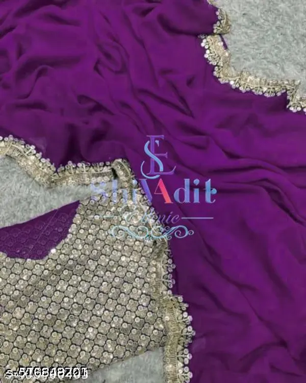 Trending_New_Georgette_Saree_With_Jari_Sequnce_Embroidery_Work_Lace_And_Blouse