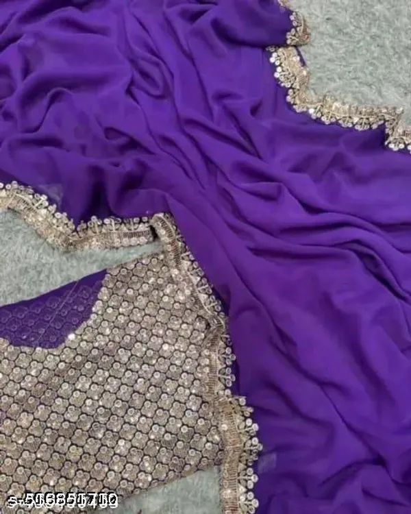 Fency_Disener_Georgette_Pretty_Sarees_With_New_Fency_Border_With_Blouse_Piece