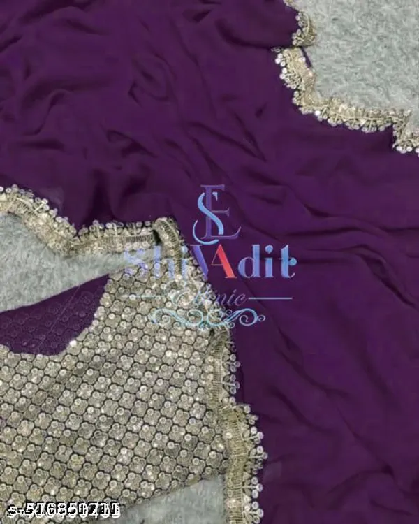 Fency_Disener_Georgette_Pretty_Sarees_With_New_Fency_Border_With_Blouse_Piece