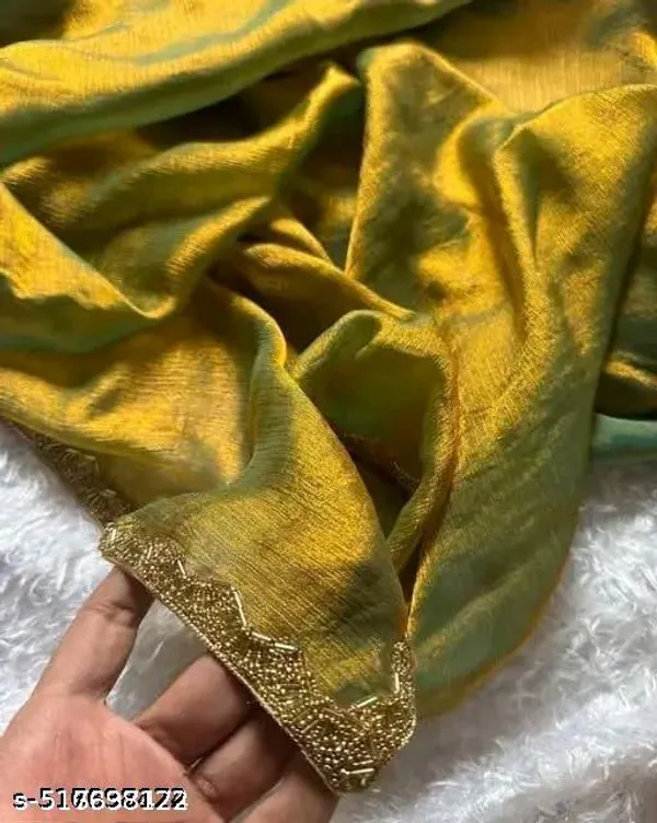 New_Trending_Two_Tone_Golden_Saree_With_China_Lace_Border
