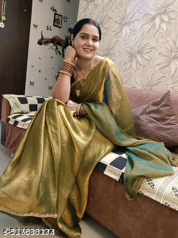 New_Trending_Two_Tone_Golden_Saree_With_China_Lace_Border