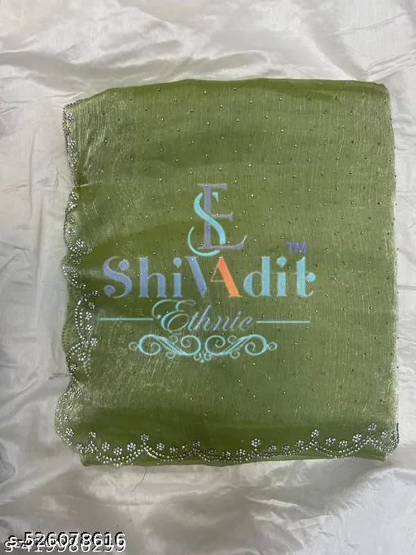 Trending_Beautiful_Fully_Diamond_Work_Jimmy_Choo_Saree_With_Same_Colour_Attractive_Blouse_Piece_It_S_A_Heavy_Jimmi_Choo_Fabric_With_Full_Sirosky_Work_In_Saree_With_Cut_Work_Border_With_Unstitched_Plain_Jimmy_Choo_Silk_Fabric