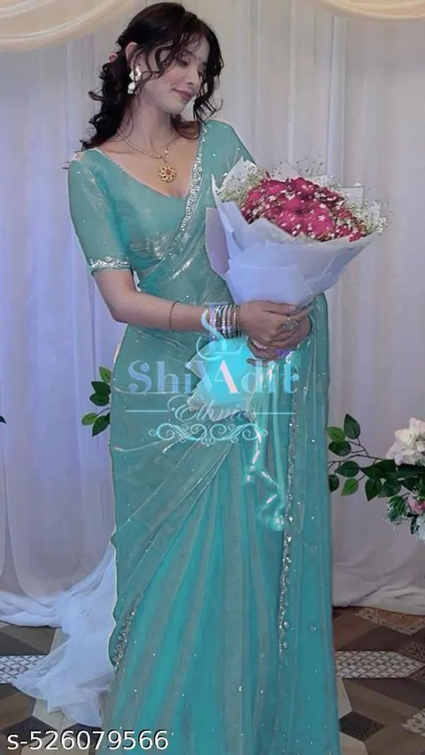 Charvi_Fashionable_Sarees_Trending_Beautiful_Fully_Diamond_Work_Jimmy_Choo_Saree_With_Same_Colour_Attractive_Blouse_Piece_It_S_A_Heavy_Jimmi_Choo_Fabric_With_Full_Sirosky_Work_In_Saree_With_Cut_Work_Border_With_Unstitched_Plain_Jimmy_Choo_Silk_Fabric